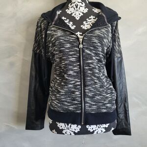 2013 Victoria Secret Full Zip Black White Hoodie Jacket Faux Leather Size S